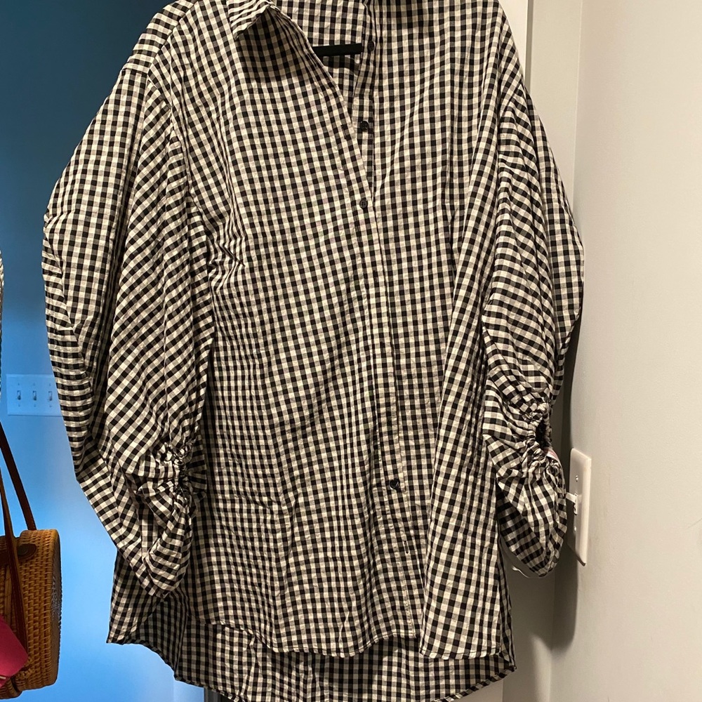 Oversize button up puffy sleeve shirt